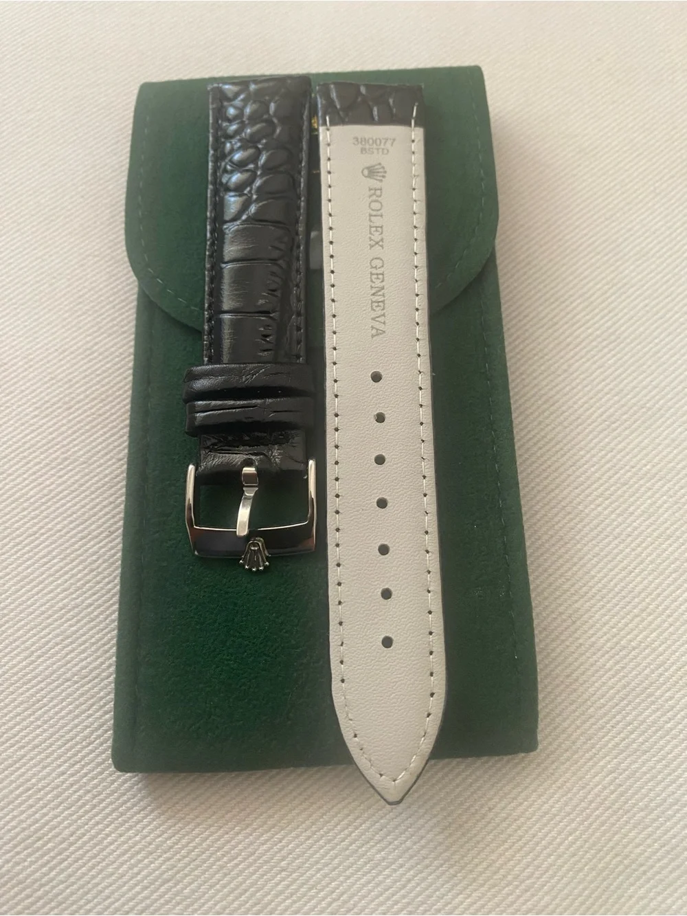 Black Croc-Embossed Leather Watch Strap 20mm lug Rolex silver plated Buckle